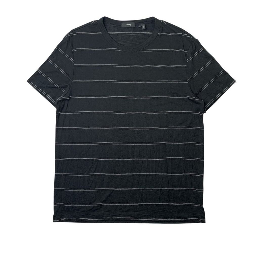 Theory Shirt Mens XL Black White Gaskell Modal Blend Striped Short Sleeve Crew